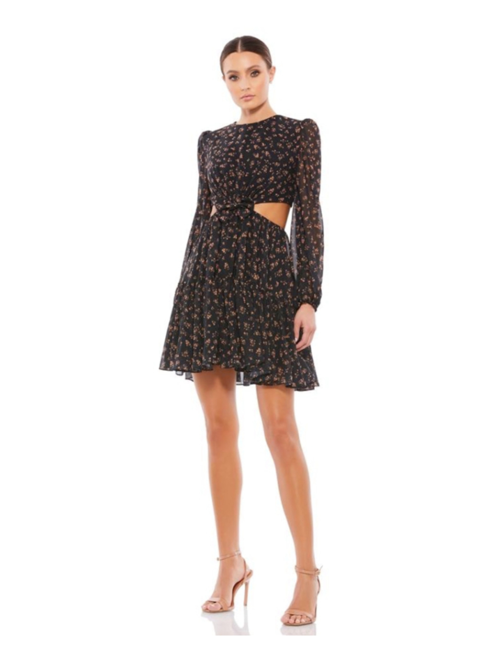 Women's Ieena for Mac Duggal Floral Mini Dress, Size 6, Black and Peach